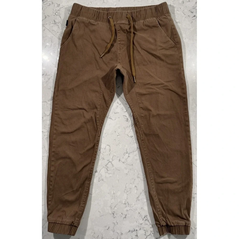 Ring of Fire Mens Jogger Pants Large Brown Elastic Waist Stretch RYB0032
